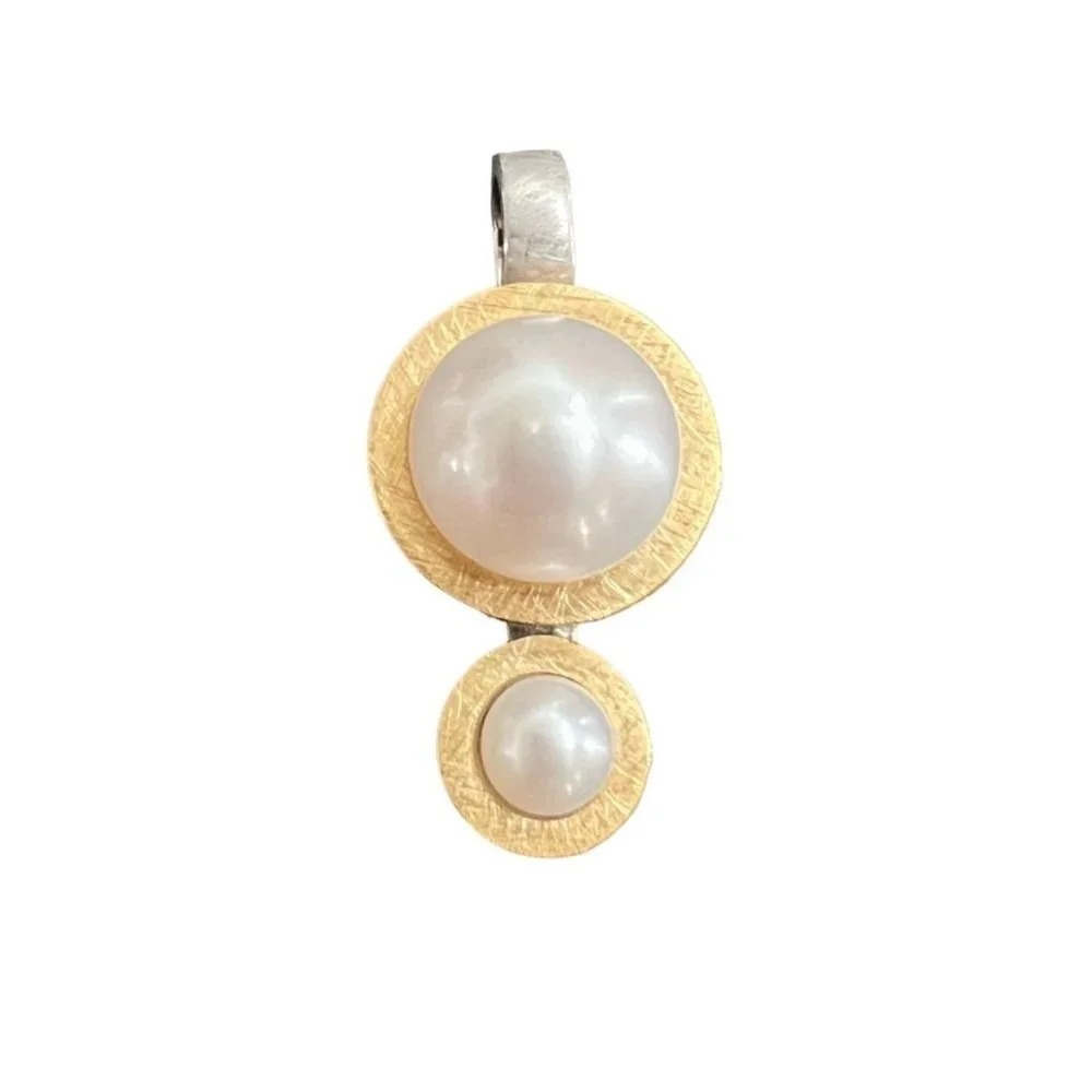 Modernist Genuine Pearl Sterling Silver Pendant